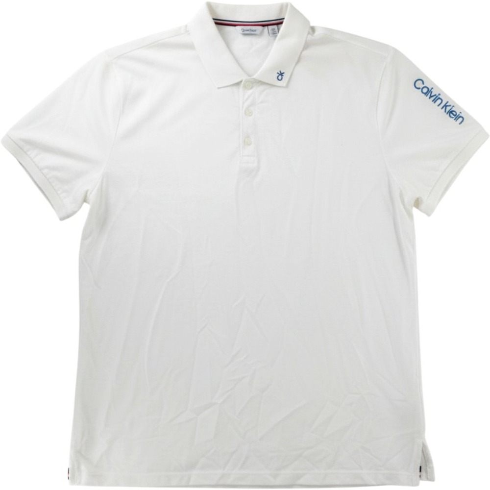 Calvin Klein Mens White Pique Polo Shirt Blue Logo Short Sleeve XXL